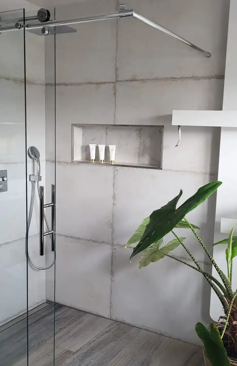 Badezimmer mit Glastrennwand